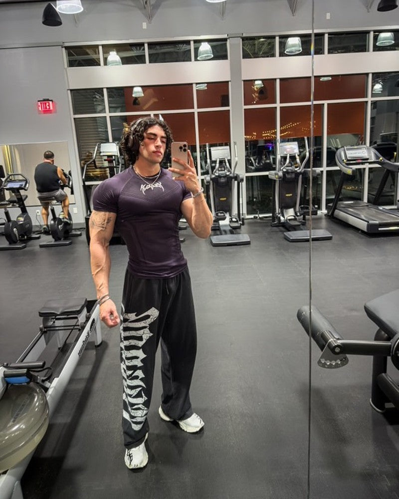 New YOUNG LA Men's Fitness Sports T-shirt Tights Men High Elastic Training Clothing Short Sleeve Tops Fitness Thirts For Men