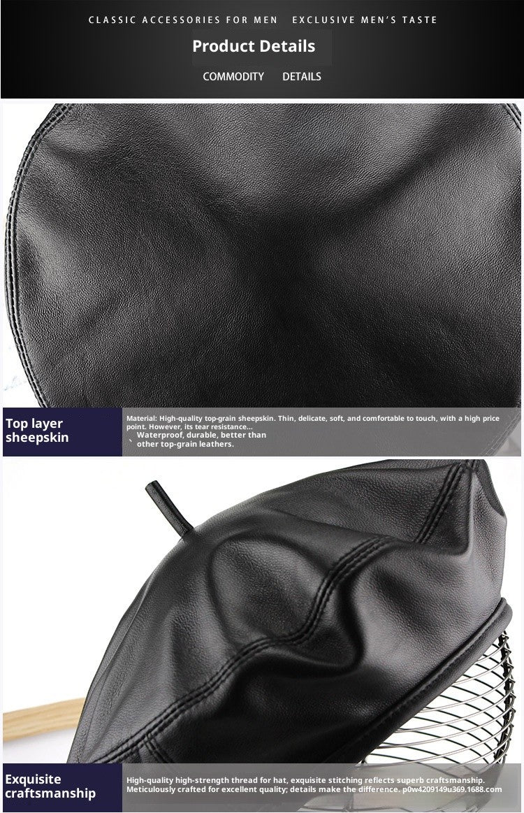 Autumn Winter Women's Genuine Sheep Leather Beret Vintage British Style Painter Hat Versatile Casual Real Leather Headwear