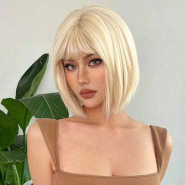 New light gold bob hairstyle synthetic wig for Halloween party cosplay wig for daily use high-temperature hair accessory