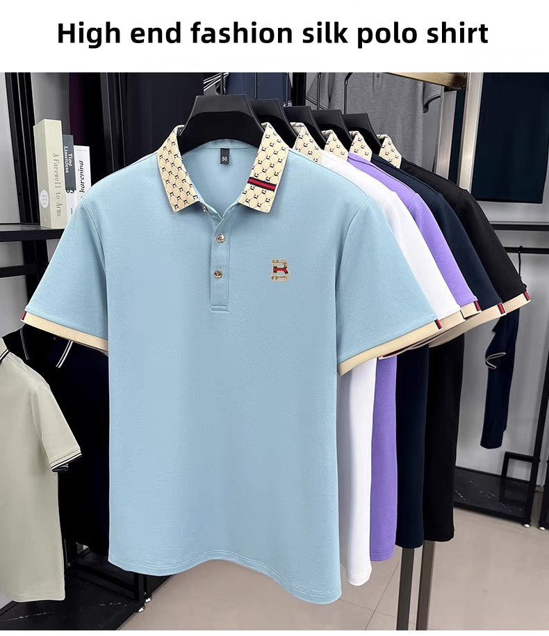 Luxury brand B letter embossed short sleeve polo shirt men summer lightweight breathable new fashion color blocked lapel T-shirt