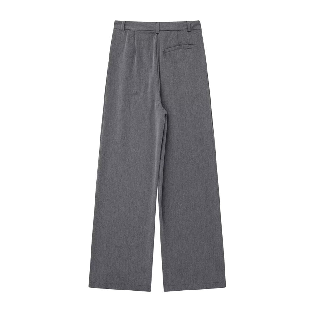 TRZA Women Fashion With Darts Front Pockets Wide Leg Pants Vintage High Waist Zi