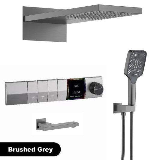 Gun gray brass wall mounted constant temperature shower system wall mounted LED digital display hot&cold water Bathroom Faucet