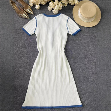 2025 Women's Knitted Dress Chic V-Neck Knit Dress for Women - Elegant Slim Fit Office to Weekend Style Fall Winter Sweater Dress