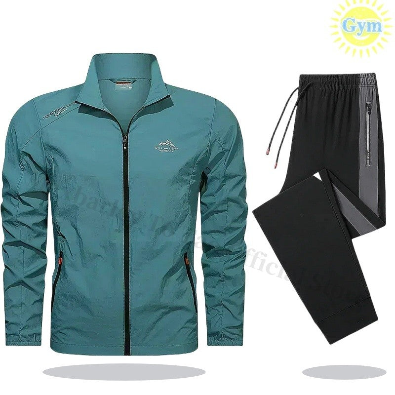 2025 Mens Sportswear Spring Summer Tracksuit 2 Piece Sets Sports Suit Sun Jacket + Pant Running Set Male Gym Exercise Clothing