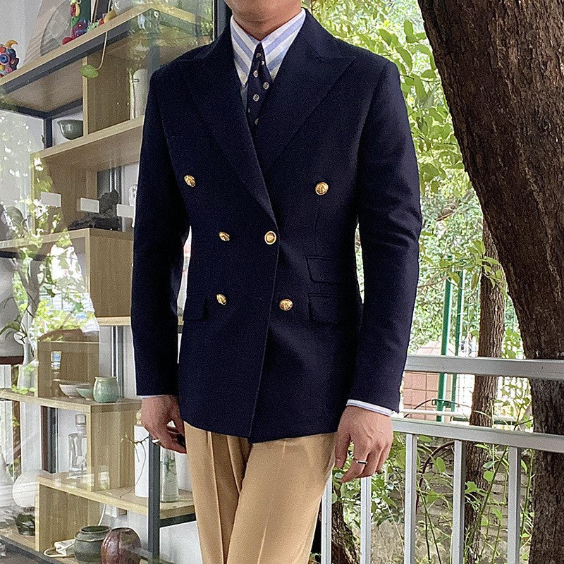 Blazer Casual Suit Classic Navy blue Double-breasted Metal Buttons High Quality Top Shirt Regular Length Retro Jacket 3 colors