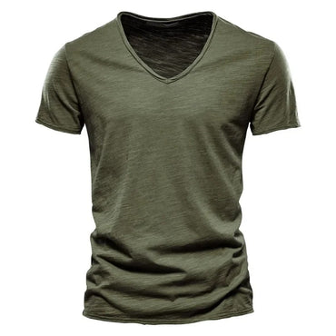Plain Cotton Gym T-shirt Men Summer Fitness Clothing V-Neck Short Sleeve T shirt Slim Fit Tshirt Bodybuilding Workout Tees Tops