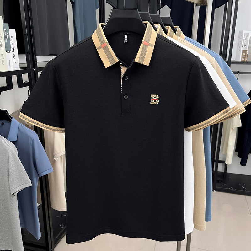 New men's fashionable short sleeved summer designer exquisite craftsmanship embroidery stand collar polo business casual T-shirt