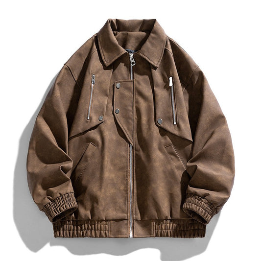 Fashion Trend Korean Slim Fit Casual Men's Leather Jacket Motorcycle Jacket New Spring and Autumn Men's Slim PU Leather Jacket