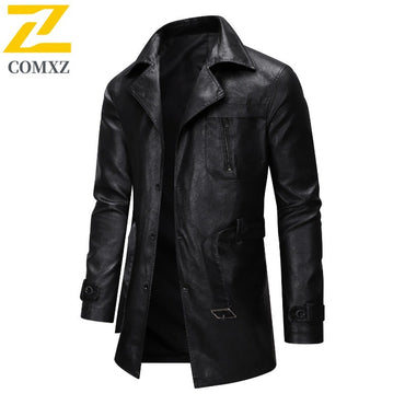 New Mid-length Men's Leather Jacket Spring and Autumn Fashion Functional Lapel PU Jacket Retro Men's Motorcycle Leather Jacket