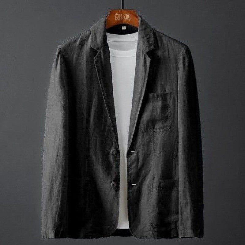 White Cotton Linen Suit Coat Men's Spring Summer Pure Color Slim Casual Business Thin Mens Blazer Jacket Comfortable Breathable