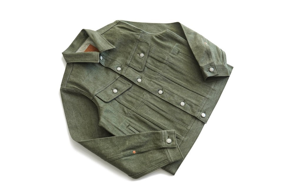 Sauce Zhan 540XX Mens Cusual Jacket Vulcanized green Selvedge Sanforized Denim Jacket 14 Oz Loose Fit