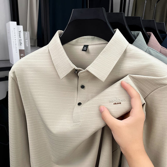 Men's Long sleeved T-shirt 2025 Spring and Autumn New Style Middle aged Collar Loose Polo Top