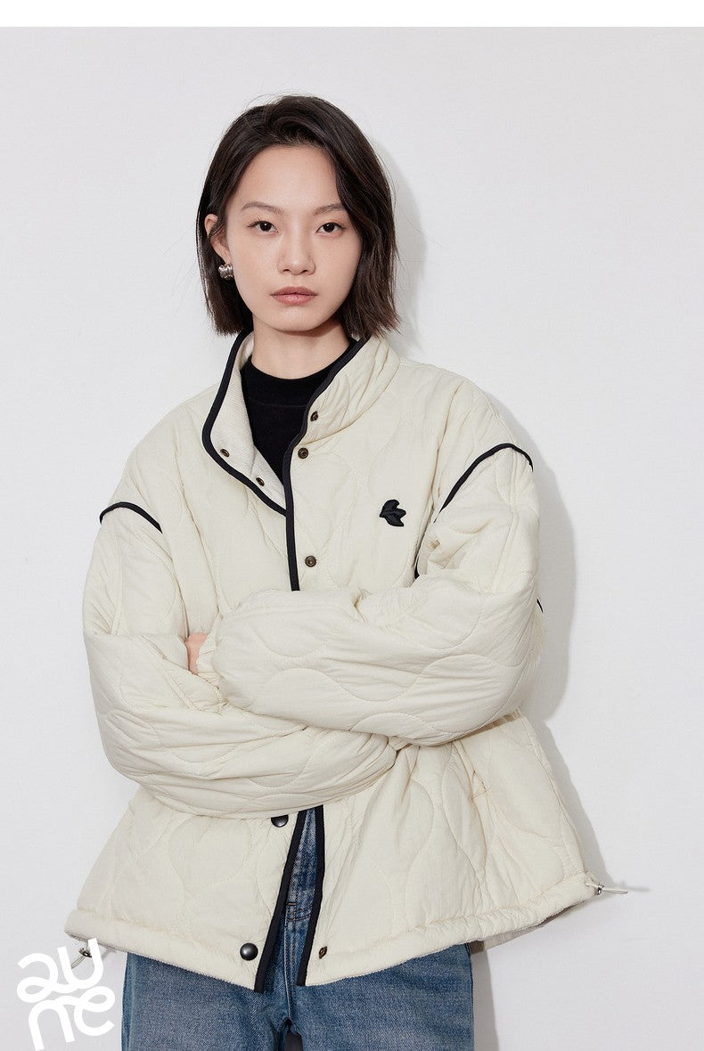 TOYOUTH Women Thick Cotton Coat 2024 Winter Long Sleeve Lapel Collar Contrasting Color Splicing Elegant Outwear Jacket Coat