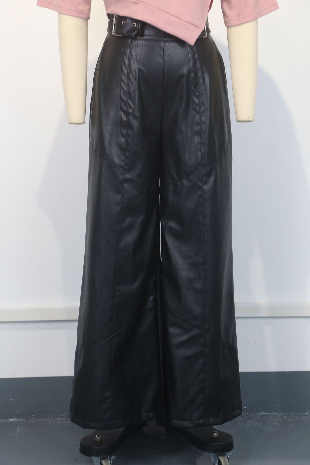 CM.YAYA Women Fashion Faux Leather High Waist Wide Leg Loose Pants Sashes Zipper 2025 Spring Party Casual Street PU Trousers