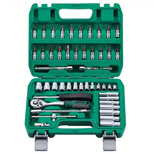 53pcs, 1/4 Inch Drive Socket Ratchet Wrench Set, Bit Socket, Metric And Extension Bar Set For Automotive Repair?
