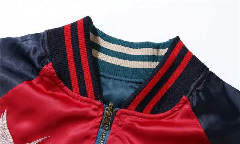 Satin Embroidered Bomber Jacket Men Women Couple Wear Coat Korean Oversize Sukajan Retro Spring Autumn 2025 Z1