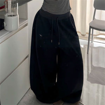 Oversize Woman Grey Black Sweatpants Y2K Korean Streetwear Loose Casual Jogger Pants High Waist All Match Drawstring Trousers