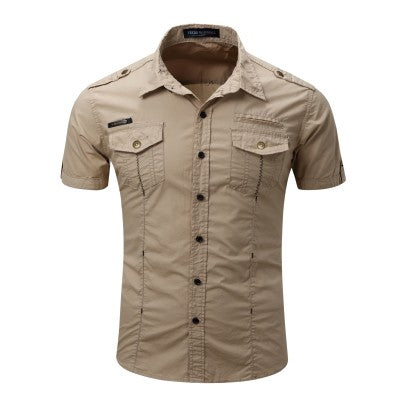 2022 New Arrive Mens Cargo Shirt Men Casual Shirt Solid Short Sleeve Shirts Multi Pocket Work Shirt Plus Size 100% Cotton