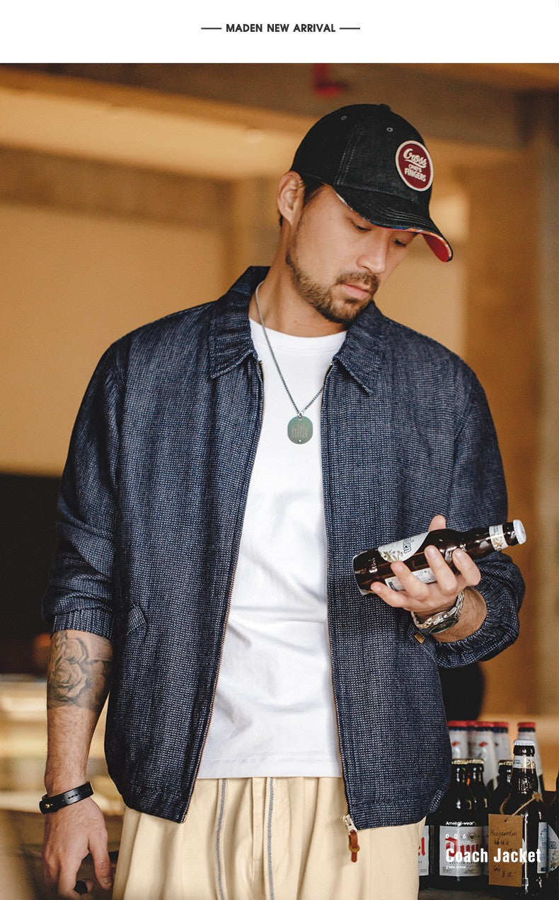 Maden American New Spring And Autumn Retro Denim Jacket Cityboy Amekaji Style Loose Lapel Jacket Men’s Fashion Short Blue Coats