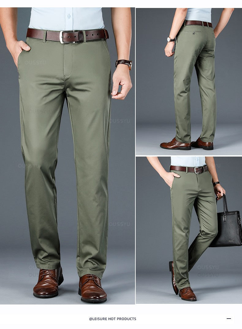 Spring Summer Straight Suit Pants Men Cotton Business Stretch Royal Blue Khaki Black Thin Office Formal Trousers Male Size 40 42