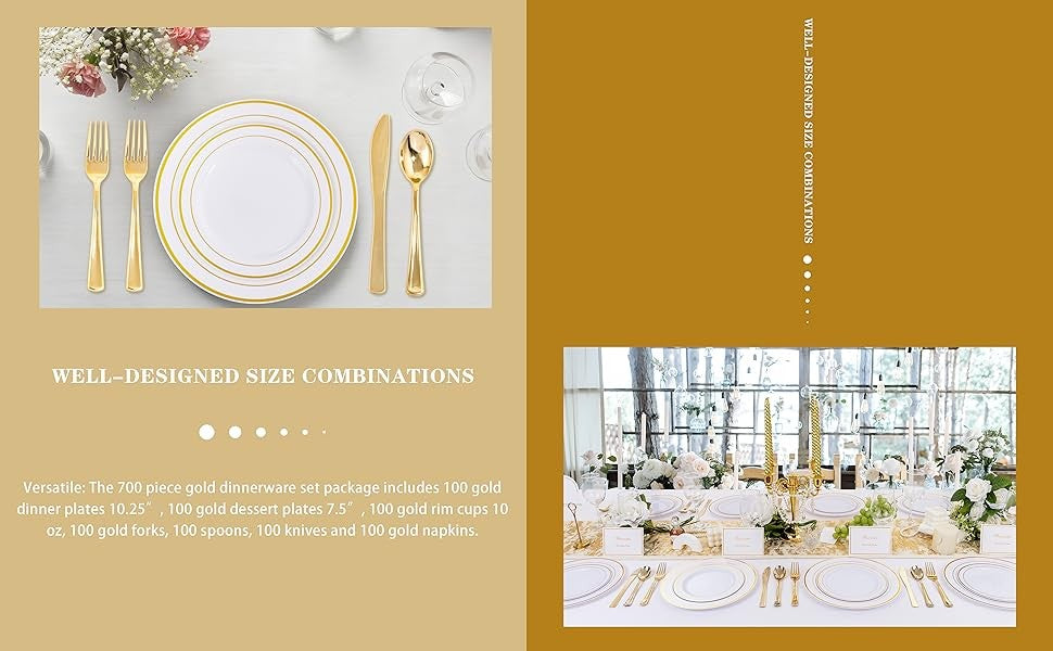 350-Piece Disposable Tableware Set For 50 Guests - Elegant Plastic Party Plates, Cups, Cutlery And Napkins, Heavy Duty, Great Fo