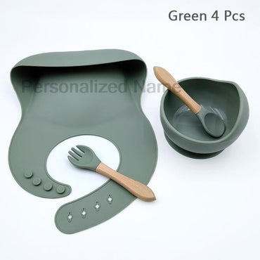 Personalized Name Baby Feeding Set Children's Silicone Suction Cup Bowl Training Spoon Fork Tableware Baby Feeding Bowl BPA Free