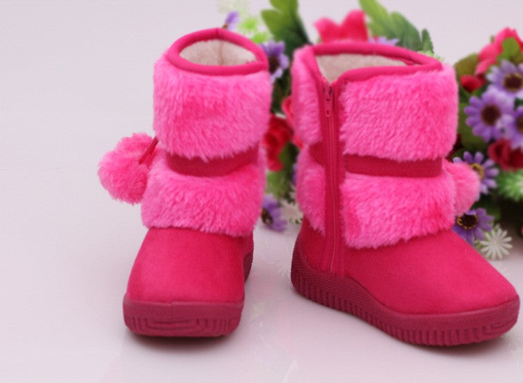 New Girls Snow Boots Winter Comfortable Thick Warm Kids Boots Lobbing Ball Thick Children Autumn Cute Boys Boots Princess Shoes