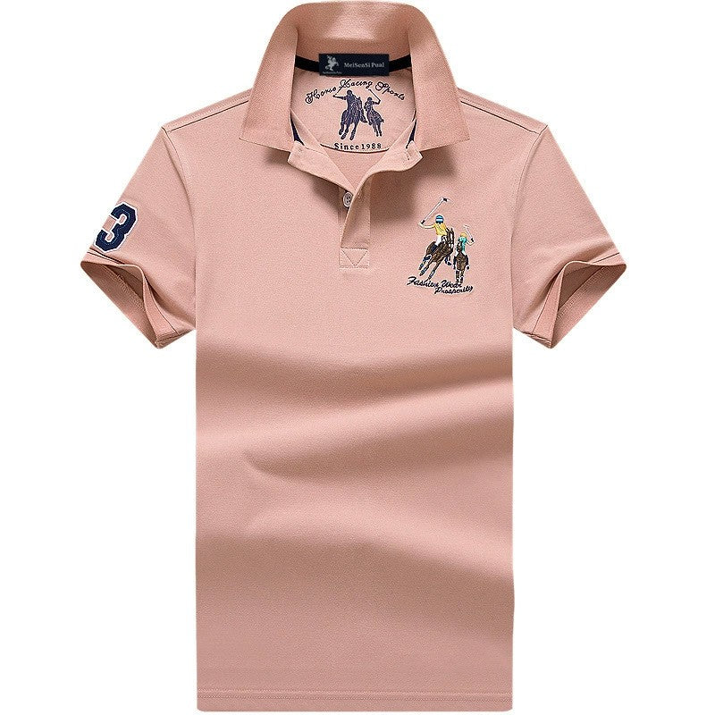 Summer Polo Shirt Men Cotton Casual Embroidery Polo T Shirt Solid Short Sleeve Lapel Button Shirt Business Fashion Designer Male