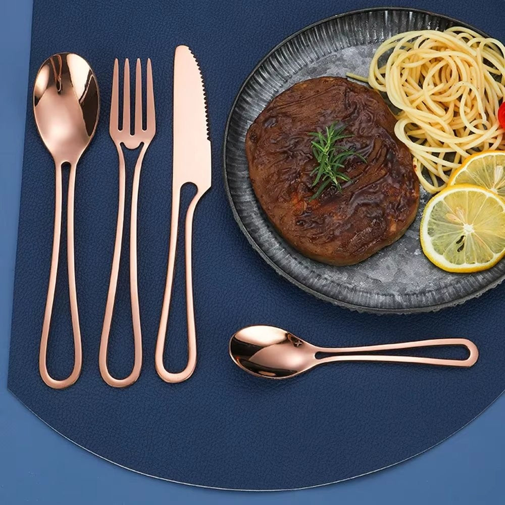 Conjunto de Talheres de 5 Peças em Aço Inoxidável Faca de Carne Garfo Colher de Sobremesa Talheres Colher de Chá Conjunto de Talheres para Casa e Restaurante