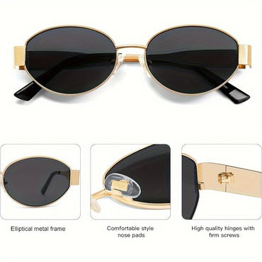 Trendy Oval Sunglasses for Women 2025 Luxury Brand Designer Metal Frame Sun Glasses Ladies Classic Vintage Round Shades Unisex