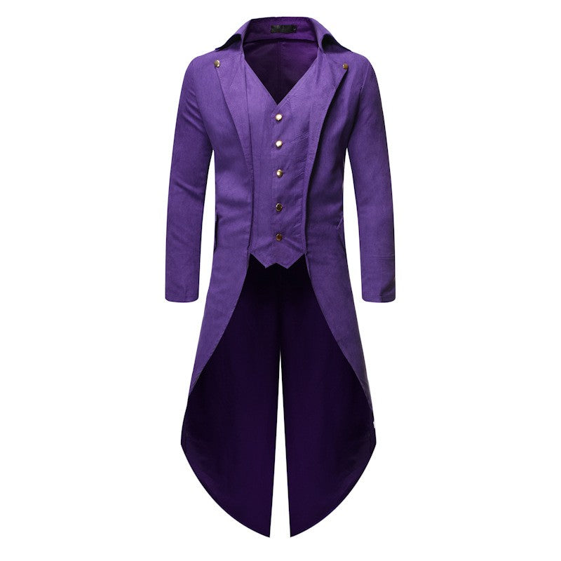 New 2025 Vintage Gothic Steampunk Tailcoat Men Slim Fit Long Sleeve Blazers Male Fashion Party Banquet Halloween Cosplay Costume
