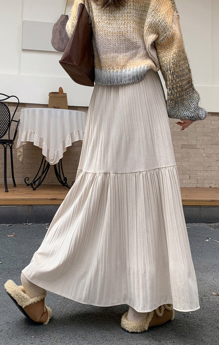 Pleated half skirt for women in autumn and winter 2025 new high waist slimming casual versatile A-line umbrella long skirt