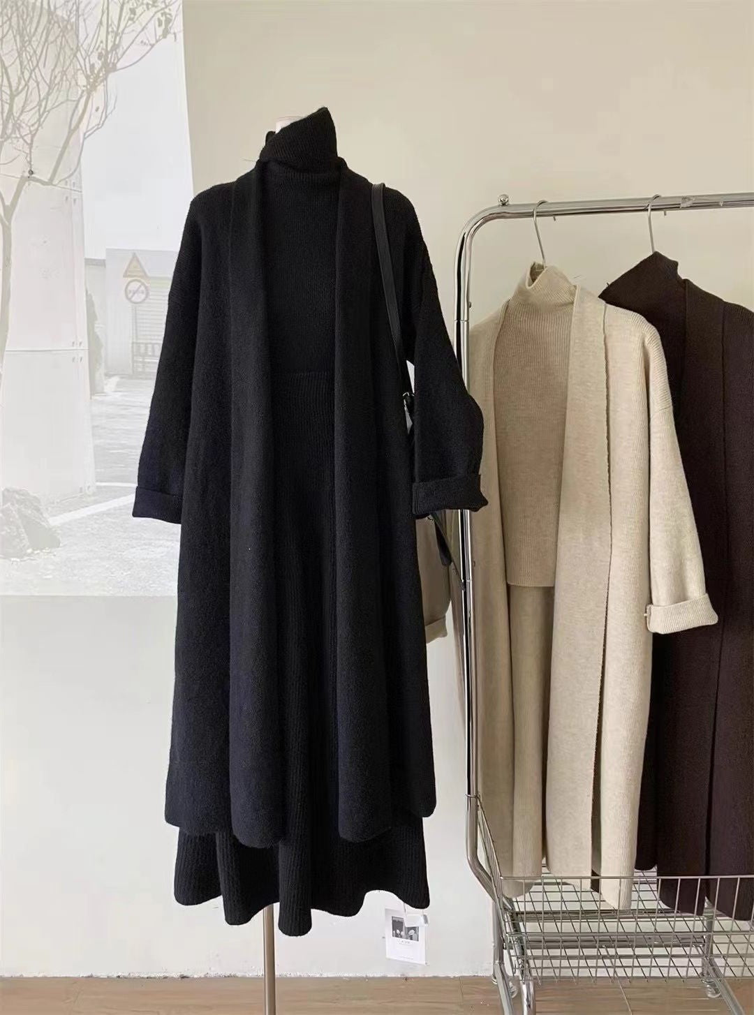 Gentle and Lazy Slimming Knitting 2025 Autumn New Loose Sweater Cardigan Skirt Fashion Set