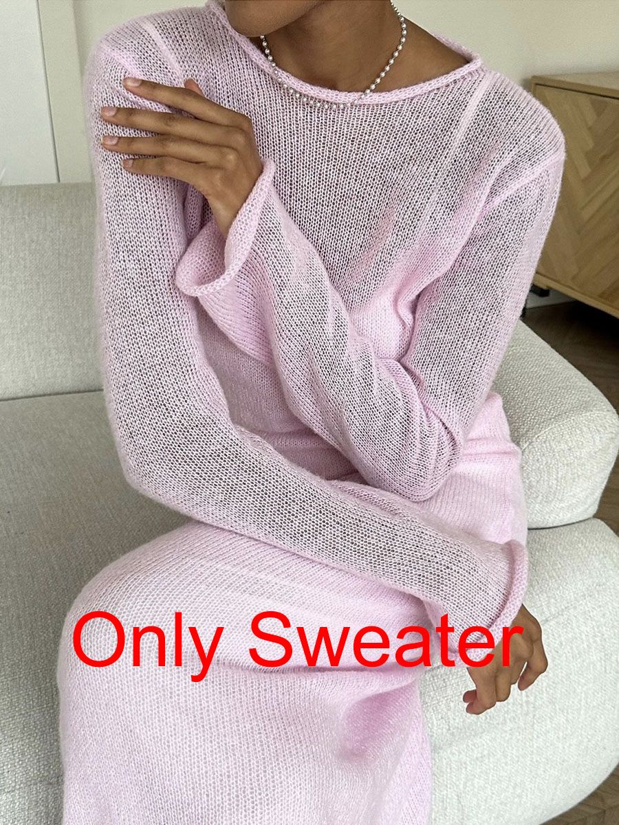 Spring Autumn O-Neck Elastic Knit Long Dresses Women 2024 Elegant Chic Soft Lady