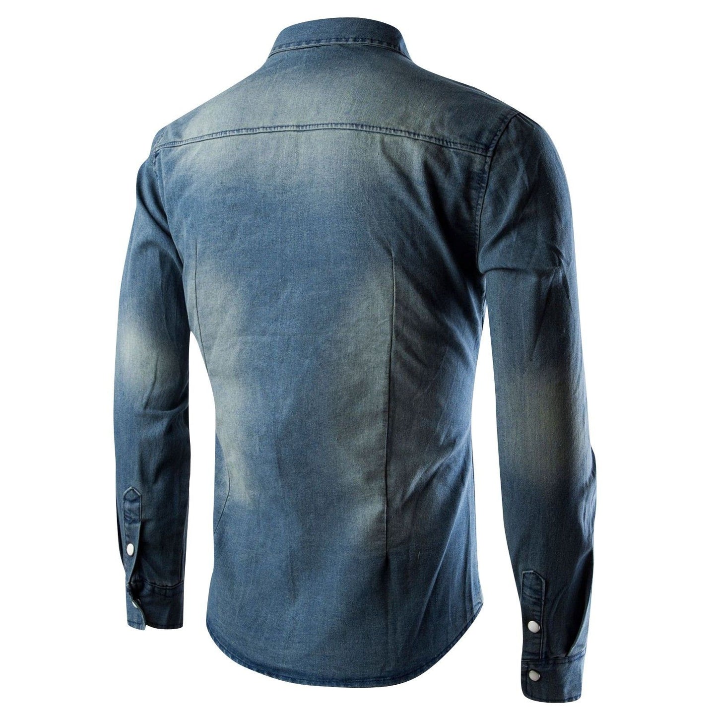 Men'S Autumn Fashion Clothing Casual Fashion Long Sleeve Lapel Shirts Solid Color Denim Washed Shirt Men'S Tops