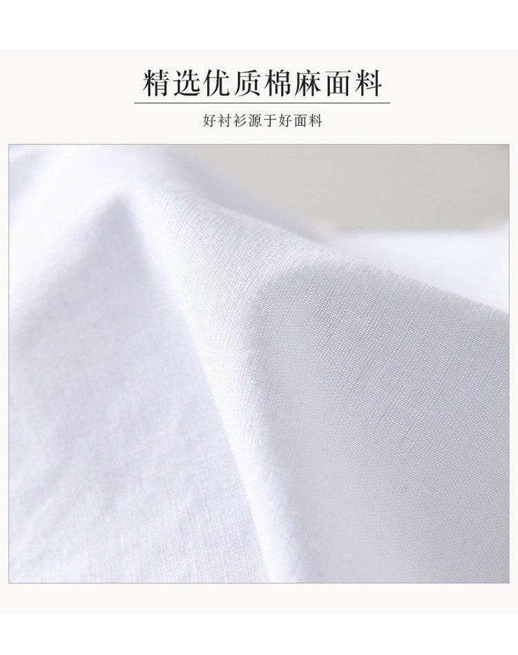 2024 Men's Linen Long-sleeved Shirt with Stand Collar, Youth Casual Loose Men's Cotton and Linen White Shirt.Beach Vacation Top