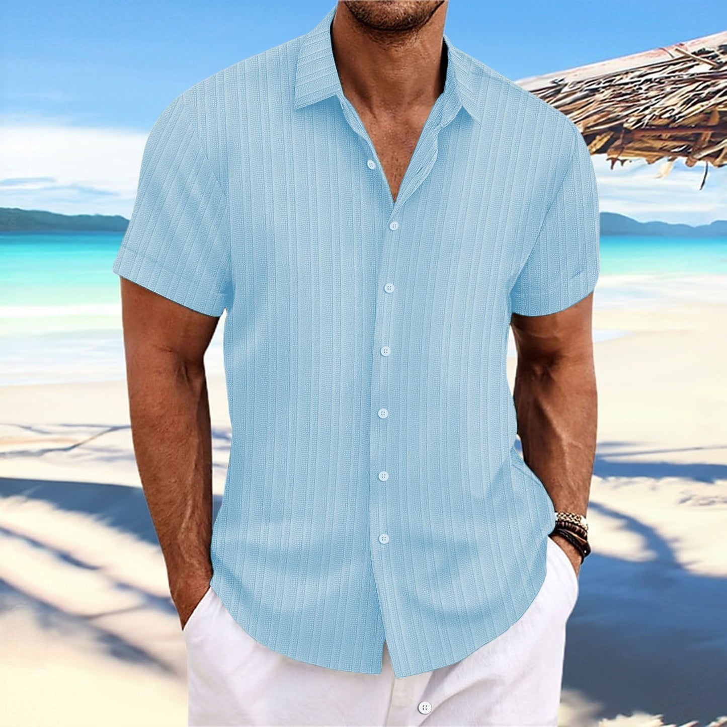 New retro style summer men's casual beach style shirt lapel short sleeve loose top Handsome shirt size S-3XL