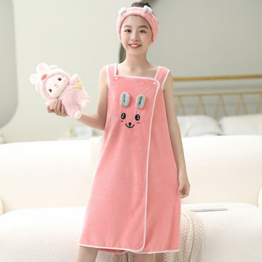 High-end Children's Suspender Skirt, Headband, Soft Towel Bathrobe, Absorbent, Wearable, Wrapable, Water-absorbent Quick-drying