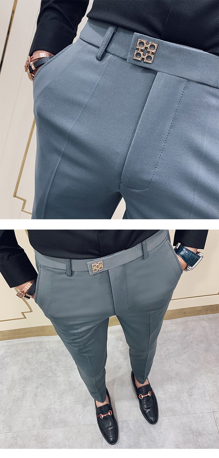 Spring 2025 Men Pants Korean Slim Fit Men Casual Ankle Length Pants Streetwear Men High Quality Black Gray Khaki Dress Suit Pant