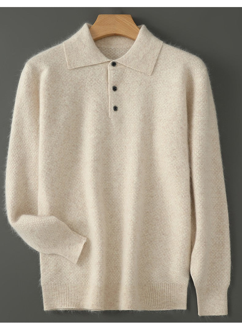 Autumn And Winter New Mink Cashmere Sweater Men's POLO Collar Thickened Loose Lapel Cashmere Long Sleeve Knit Bottoming Shirt