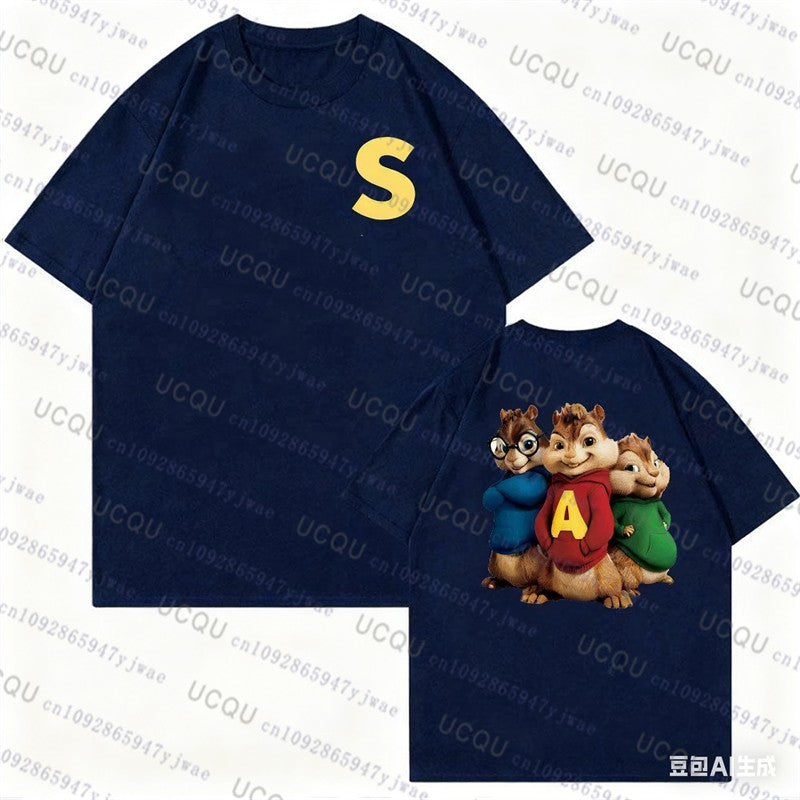 Alvin and The Chipmunks Cosplay Short Sleeve Tshirt Autumn Unisex S/P Movie Nerd Geek Anime Fashion Cotton Casual Pajama T-shirt