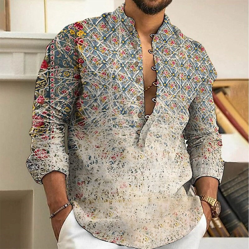 Linen shirt men's top cardigan button fashion trend pattern slim fit comfortable soft new retro top 2024 new plus size 6XL
