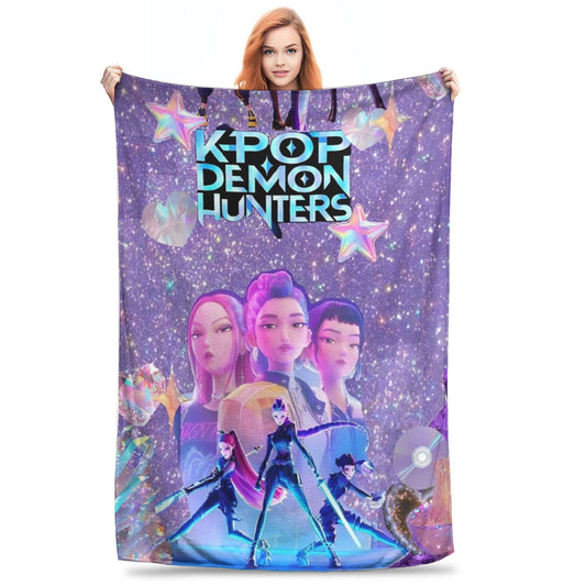 Huntrix Zoey Rumi Mira Blanket Cover Flannel KPop Demon Hunters Lightweight Throw Blankets for Outdoor Travel Bed Rug
