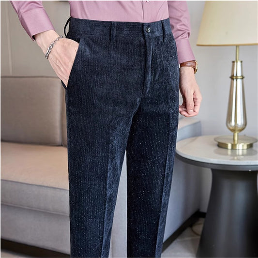 New autumn and winter men's corduroy suit pant fashion homme business social wedding ball party dress slim fit trousers