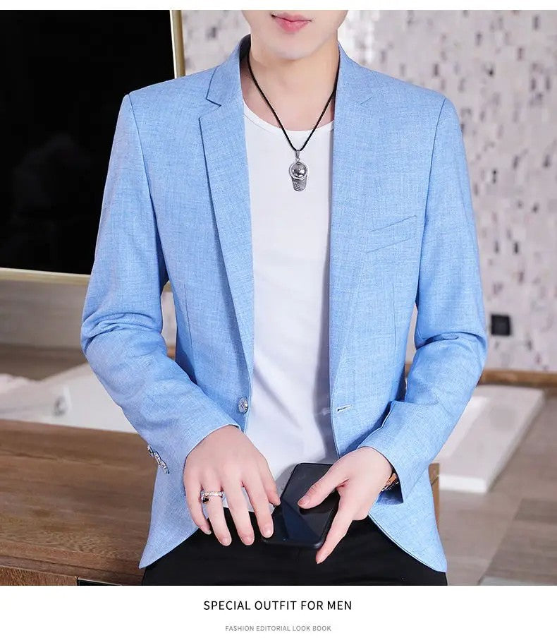 Men Blazer Slim Fit Fashion Business Handsome Gentleman Korean Version of British Style Leisure Slim Solid Color Wedding Work