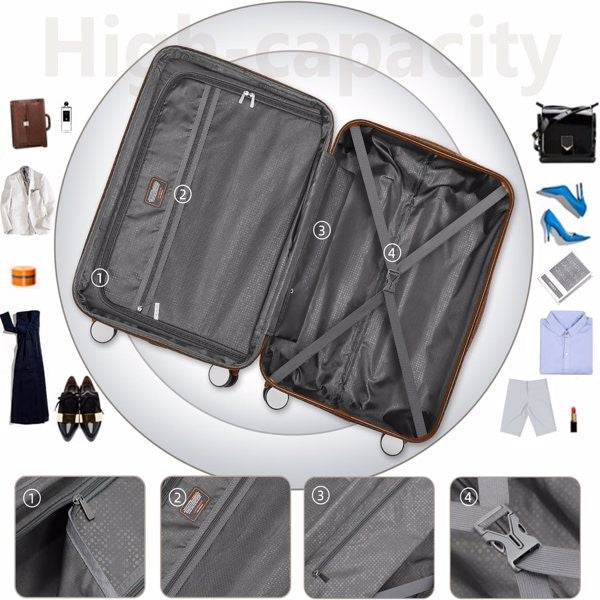 Conjuntos de Malas 6 Peças com Bolsas de Viagem, Malas Rígidas Expansíveis com Rodas Giratórias e Fechadura TSA, Grande Capacidade Creme