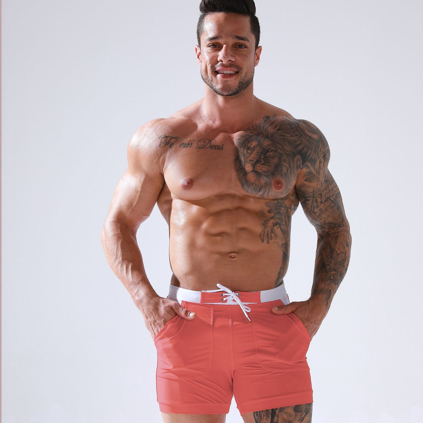 Men's Summer Swimwear Shorts Quick Dry Swimming Trunks Surf Board Solid Shorts Boxer Briefs Swimsuit Beach Sun Bathing Shorts