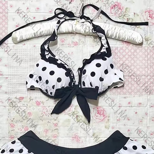 2025 new Women's bikini set cute retro casual streetwear Y2K Harajuku aesthetic hip-hop summer sweet polka dot slim Kawaii skirt
