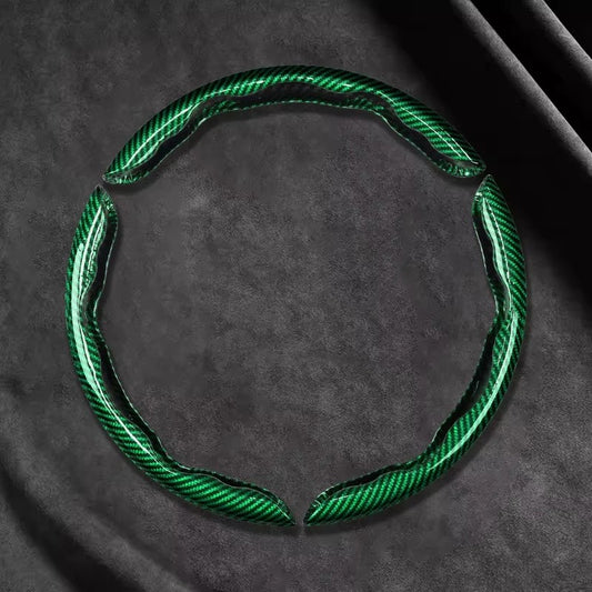 3PCS Laser Carbon Fiber Silicone Car Steering Wheel Cover 1K Micro Fiber Leather PVC Wheel Booster Cover Non-Slip Universal