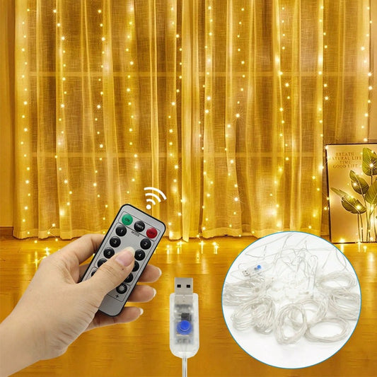 3/9M USB LED Curtain 8Modes Remote Control String Lights Holiday Wedding Fairy Garland Lights For Bedroom Living Room Decor